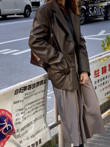 Jconcept leather jacket, 박시핏 레더자켓 블랙 브라운 77사이즈
