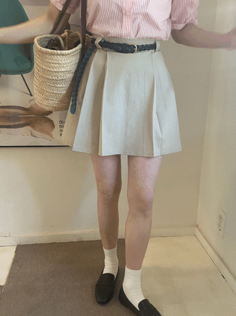 ALBI skirt, A라인 핀턱 미니스커트 베이지