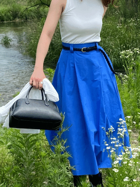 Nice A long skirt, A라인 핀턱 롱스커트 블루