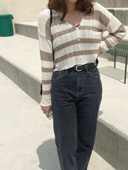 Mer knit cardigan, 여자니트가디건 여름 스트라이프 숏 브이넥 3col