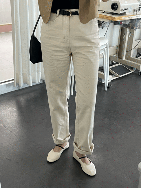 Anglas semi wide cotton pants, 세미와이드 스티치 크림 코튼팬츠