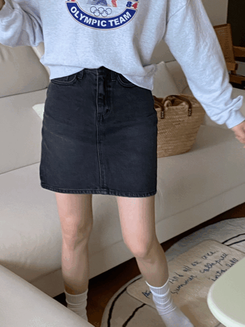 Black denim mini skirt, 하이웨스트 4부 미니 흑청 데님 스커트
