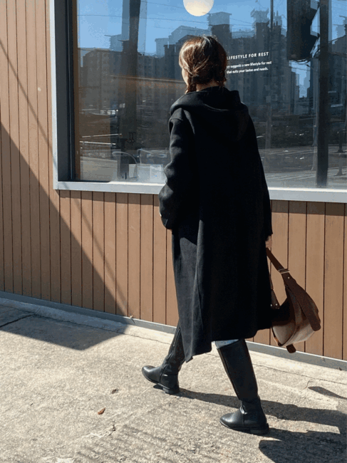 Duffle wool coat, 울100 핸드메이드 떡볶이 더플 후드 롱 코트