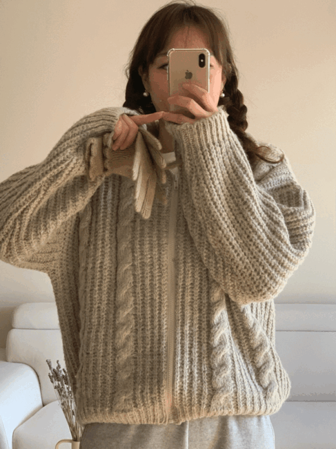 MATO knit zipup, 88 빅사이즈 루즈핏 케이블 니트 집업 5col