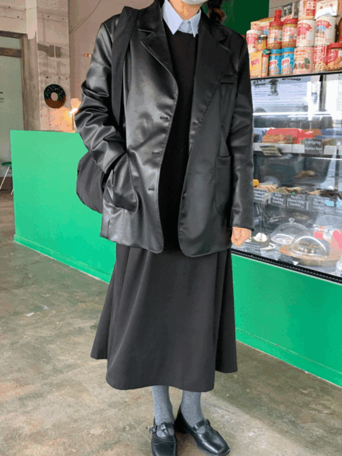 Jconcept leather jacket, 박시핏 레더자켓 블랙 브라운 77사이즈