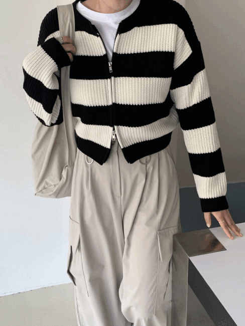 stripe zipup knit cardigan, 스트라이프 크롭 집업 투웨이 니트 가디건 3col