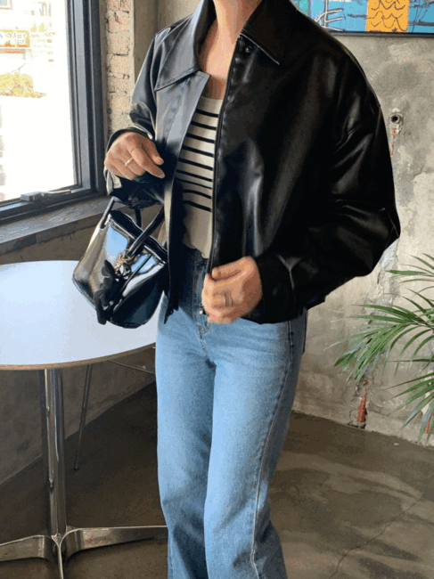 Costia leather jacket, 무광 블랙 블루종 레더 자켓