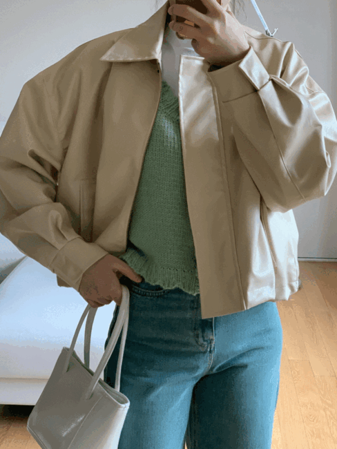 Costia leather jacket, 무광 베이지 블루종 레더 자켓