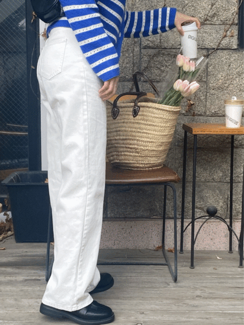 White wide long cotton pants, 화이트 와이드 팬츠